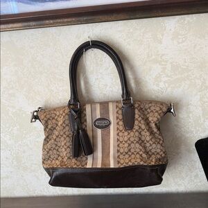 Coach Tan and Brown Signature Shoulder Bag